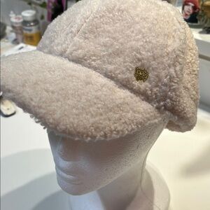 Vince Camuto Cream Fuzzy Cap with Gold Logo